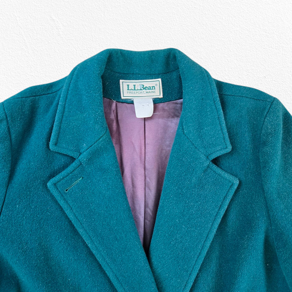 80s Vintage L.L. Bean Teal Green Wool Double-Breasted Overcoat Pea Coat Size XL - Picture 2 of 13